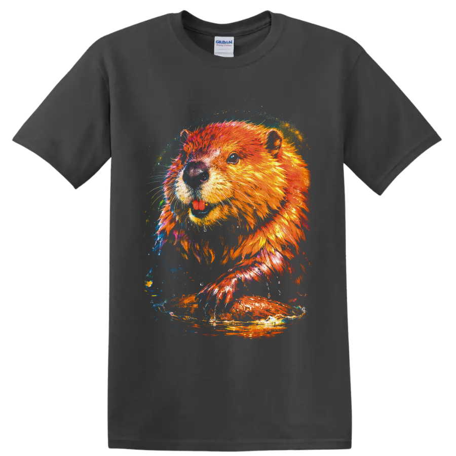 Colorful sea otter portrait in vivid paint-splash wildlife art on a Charcoal T Shirt