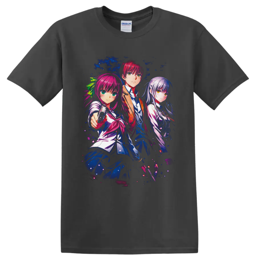 Angel Beats Yuri, Yuzuru, and Kanade cosmic anime character art on a Charcoal T Shirt