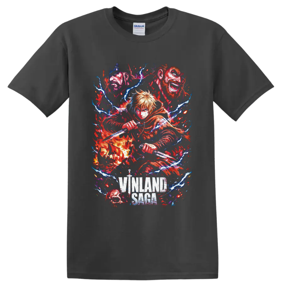 Vinland Saga Thorfinn, Thors and Askeladd anime warrior collage with lightning on a Charcoal T Shirt