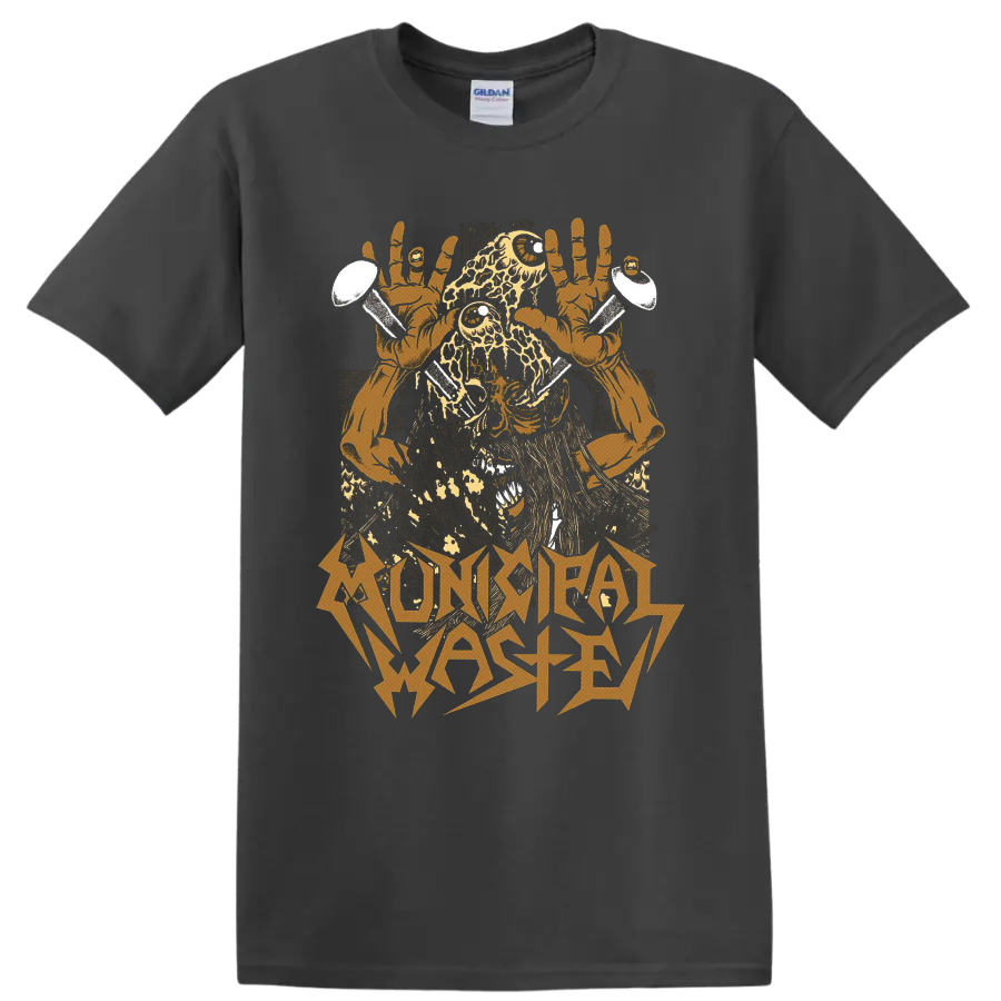 Municipal Waste decayed monster with raised hands, nails, and jagged band lettering on a Charcoal T Shirt