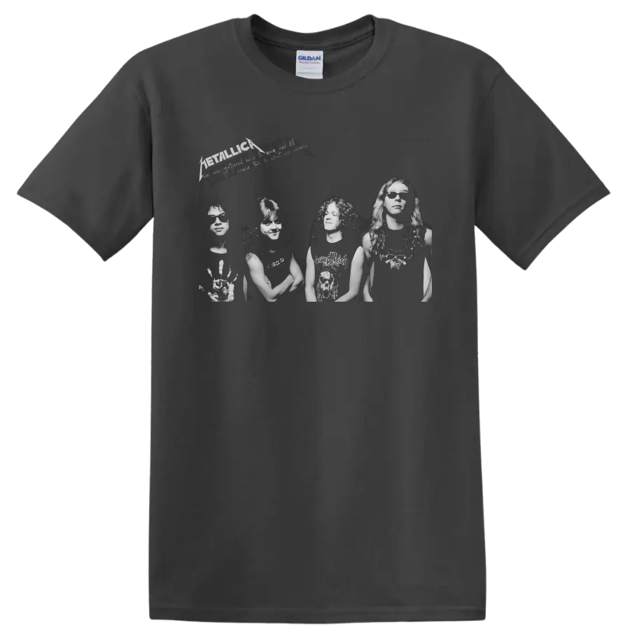 Metallica band photo graphic with Kirk Hammett and lightning-style logo on a Charcoal T Shirt