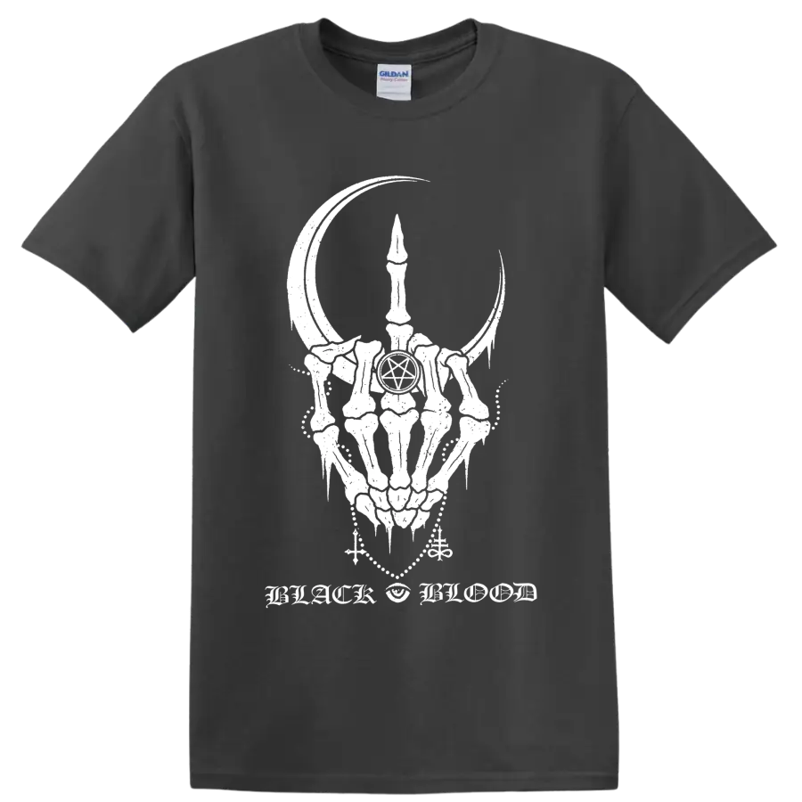 Corrosion of Conformity Black Blood horned skull, pentagram, and crescent gothic graphic on a Charcoal T Shirt