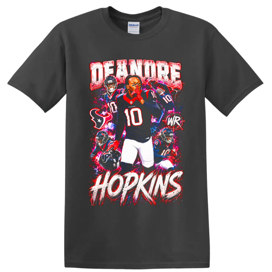 DeAndre Hopkins Houston Texans number 10 action collage with DEANDRE HOPKINS lettering on a Charcoal T Shirt