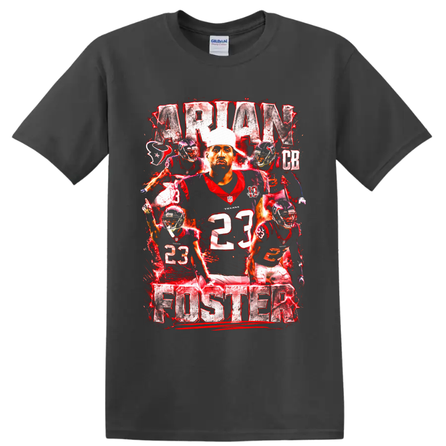 Arian Foster Houston Texans number 23 football collage with distressed ARIAN FOSTER on a Charcoal T Shirt