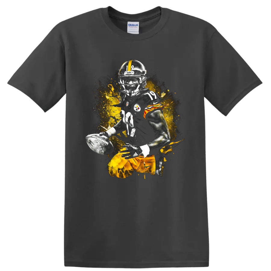 JuJu Smith-Schuster Pittsburgh Steelers number 19 football player splash graphic on a Charcoal T Shirt