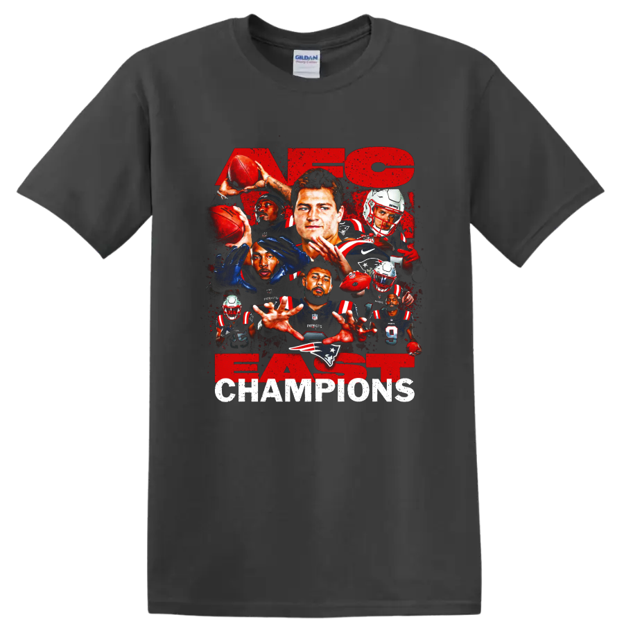 Drake Maye New England Patriots AFC East Champions football collage on a Charcoal T Shirt