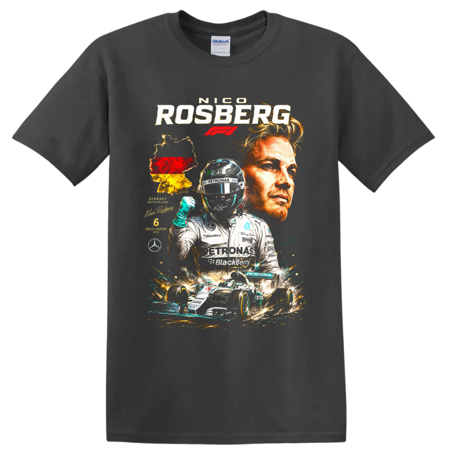 Nico Rosberg Mercedes-AMG Petronas Formula 1 championship racing collage on a Charcoal T Shirt