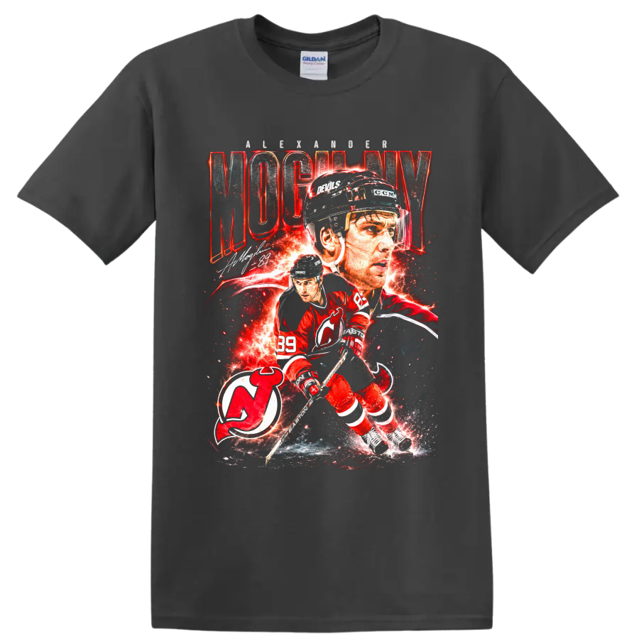 Alexander Mogilny New Jersey Devils hockey collage with number 89 and team logo on a Charcoal T Shirt