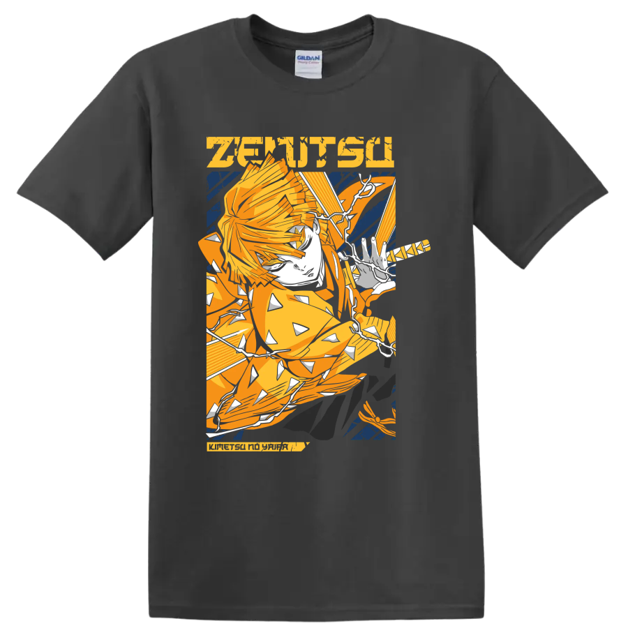 Zenitsu Agatsuma lightning-inspired anime action graphic on a Charcoal T Shirt