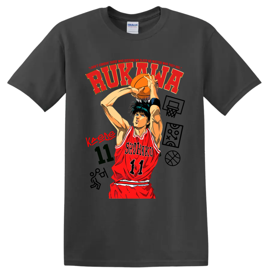 Kaede Rukawa Shohoku 11 manga basketball shooting graphic on a Charcoal T Shirt