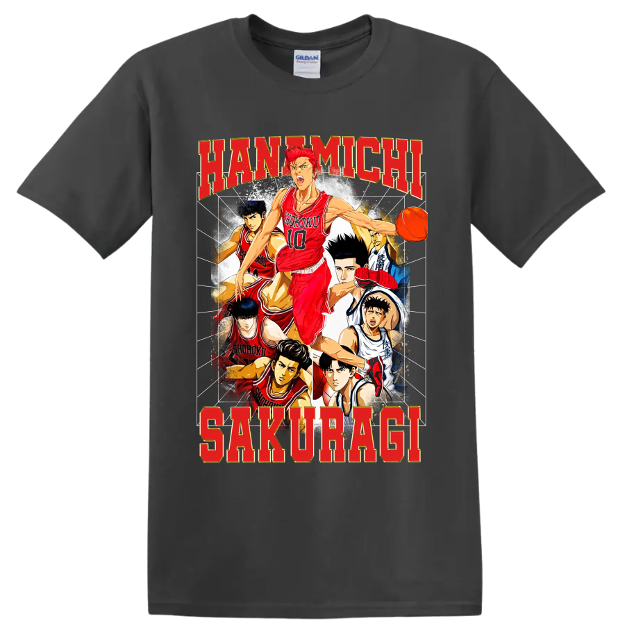 Hanamichi Sakuragi Slam Dunk manga basketball collage with Shohoku players on a Charcoal T Shirt