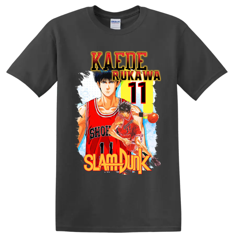 Kaede Rukawa Slam Dunk Shohoku number 11 manga basketball graphic print on a Charcoal T Shirt