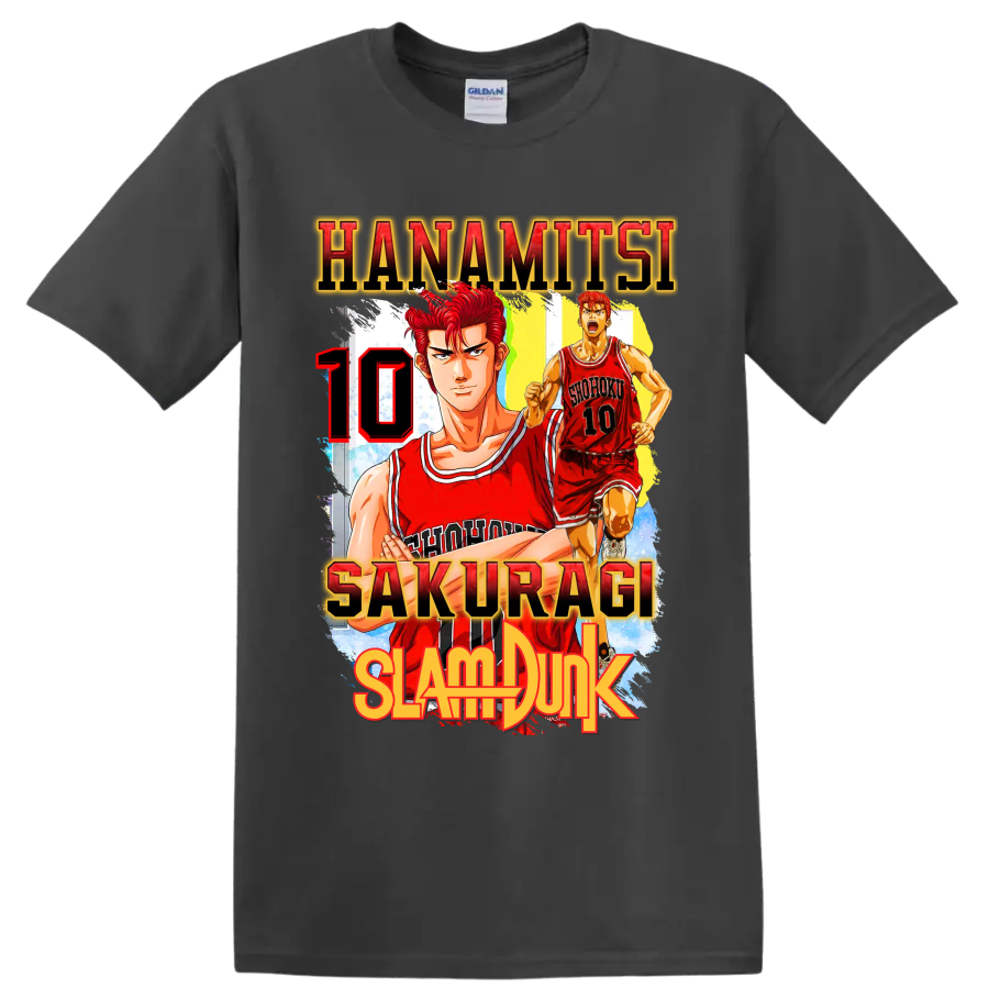 Hanamichi Sakuragi Slam Dunk manga basketball graphic with red number 10 on a Charcoal T Shirt