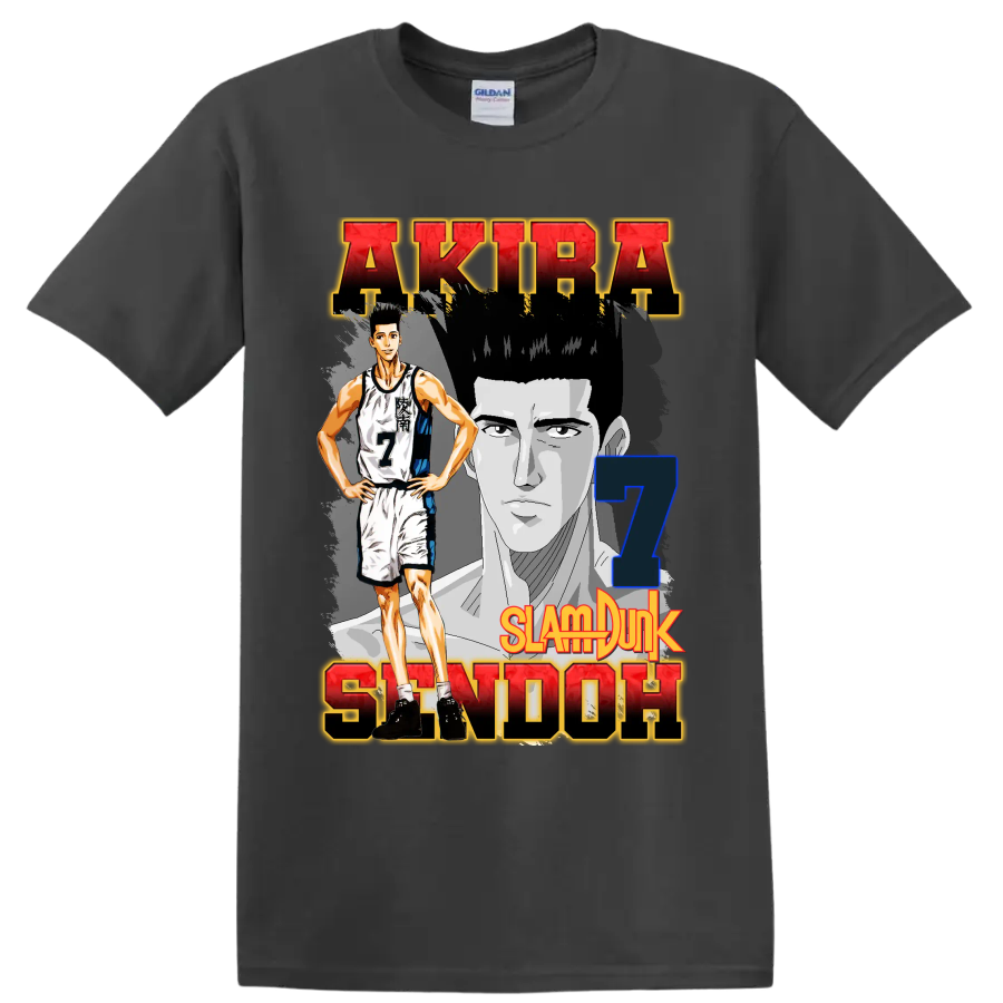 Akira Sendoh Slam Dunk manga basketball graphic with number 7 portrait art on a Charcoal T Shirt