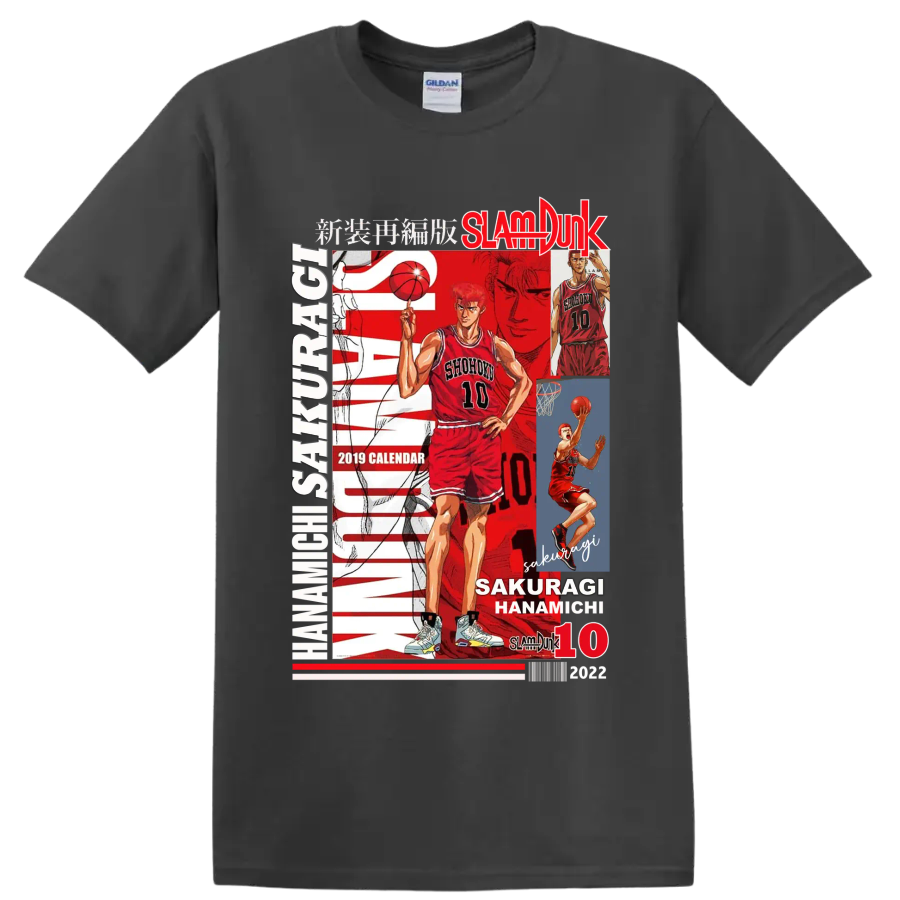 Hanamichi Sakuragi Slam Dunk Shohoku No. 10 manga basketball collage on a Charcoal T Shirt