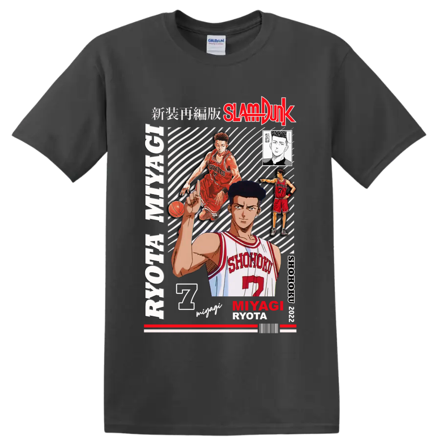 Ryota Miyagi Slam Dunk manga collage with Shohoku number 7 basketball artwork on a Charcoal T Shirt