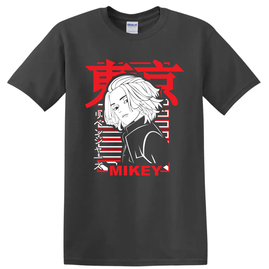 Manjiro Sano Mikey Tokyo Revengers portrait in bold red, white, and black manga style on a Charcoal T Shirt