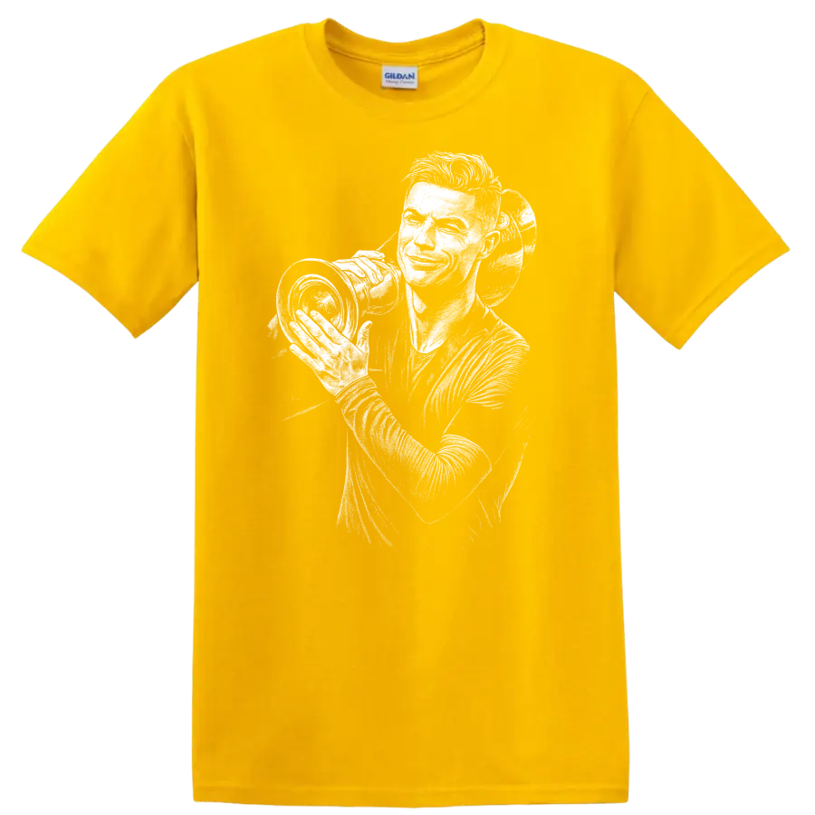 High-contrast retro soccer portrait of Cristiano Ronaldo T - Daisy (Yellow)