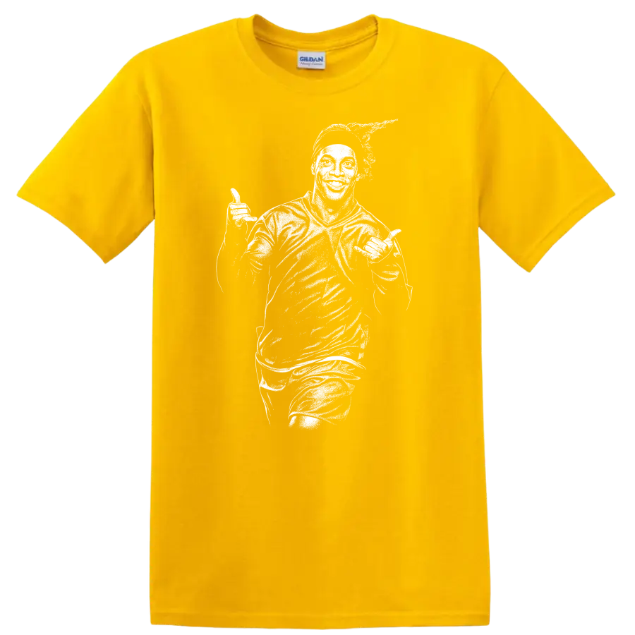 Retro soccer player portrait in legend style inspired by Ronaldinho on a T - Daisy (Yellow)