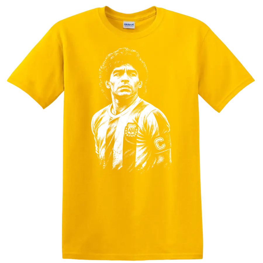 Black and white retro portrait of Diego Maradona on a T - Daisy (Yellow)
