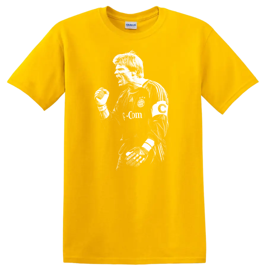 Black and white retro soccer portrait of Oliver Kahn on a T - Daisy (Yellow)