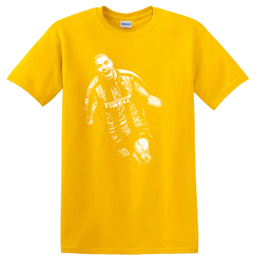 Retro soccer legend portrait of Adriano Leite Ribeiro on a T - Daisy (Yellow)