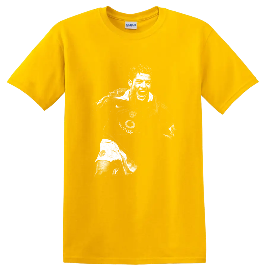 Retro black and white Cristiano Ronaldo soccer portrait graphic T - Daisy (Yellow)