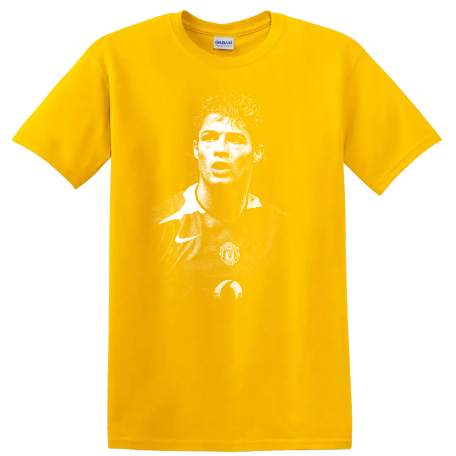 Retro black and white Cristiano Ronaldo portrait style T shirt - Daisy (Yellow)