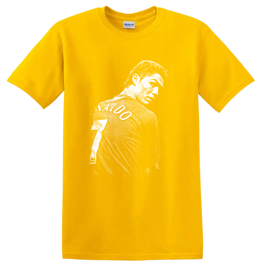 Retro soccer portrait of Cristiano Ronaldo style graphic T - Daisy (Yellow)