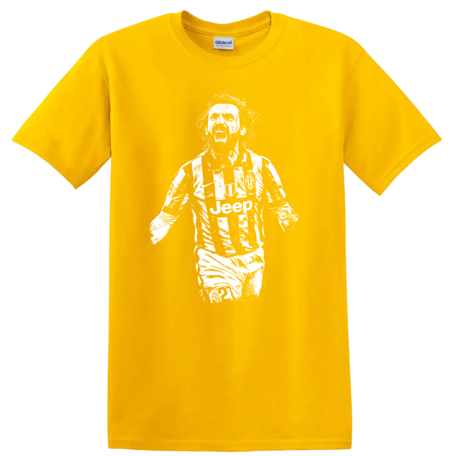 Retro soccer portrait design inspired by Andrea Pirlo on a T - Daisy (Yellow)