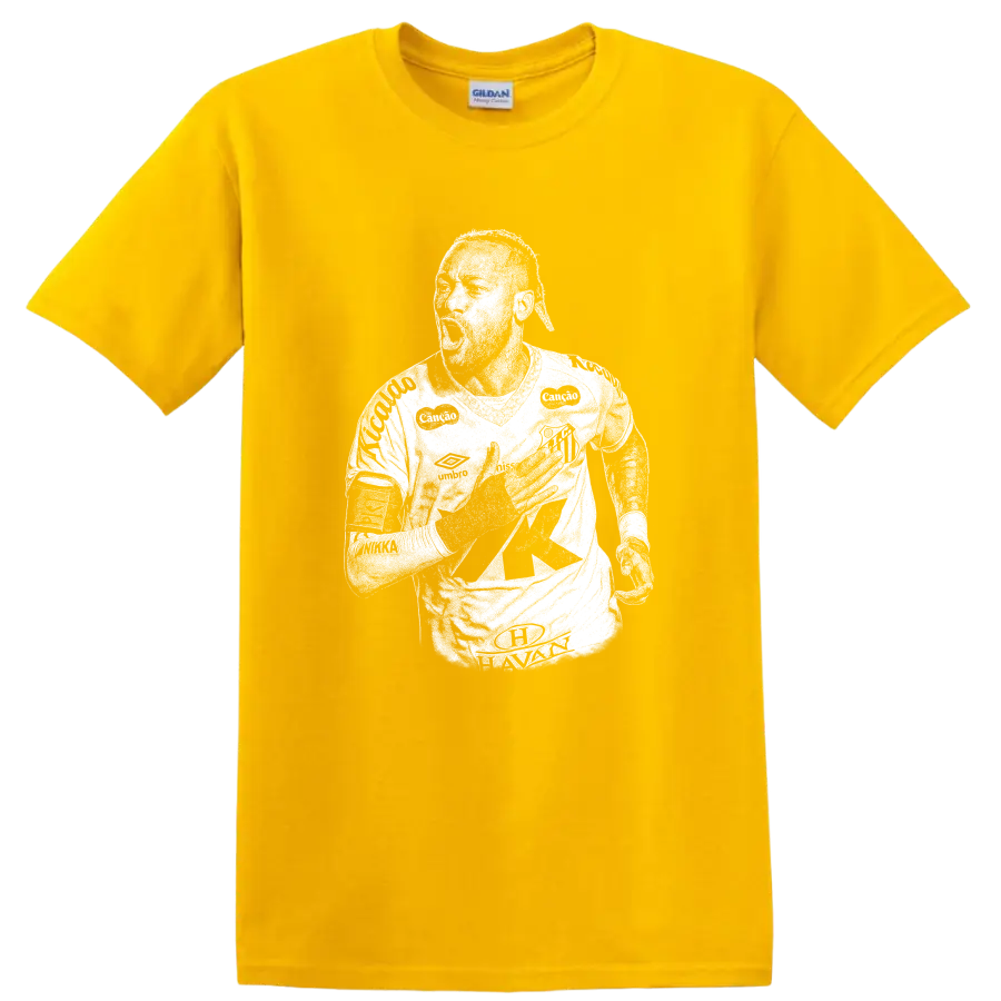 Retro soccer portrait silhouette inspired by Neymar Jr. on a black T - Daisy (Yellow)