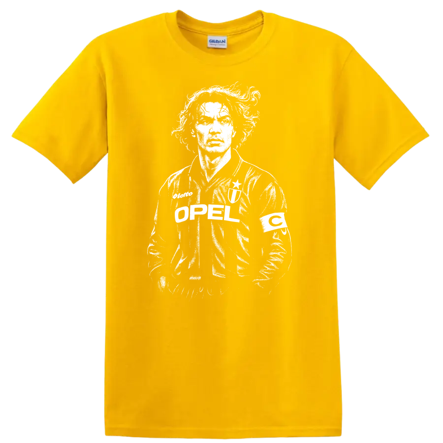 Retro soccer player portrait in vintage legend style T - Daisy (Yellow)