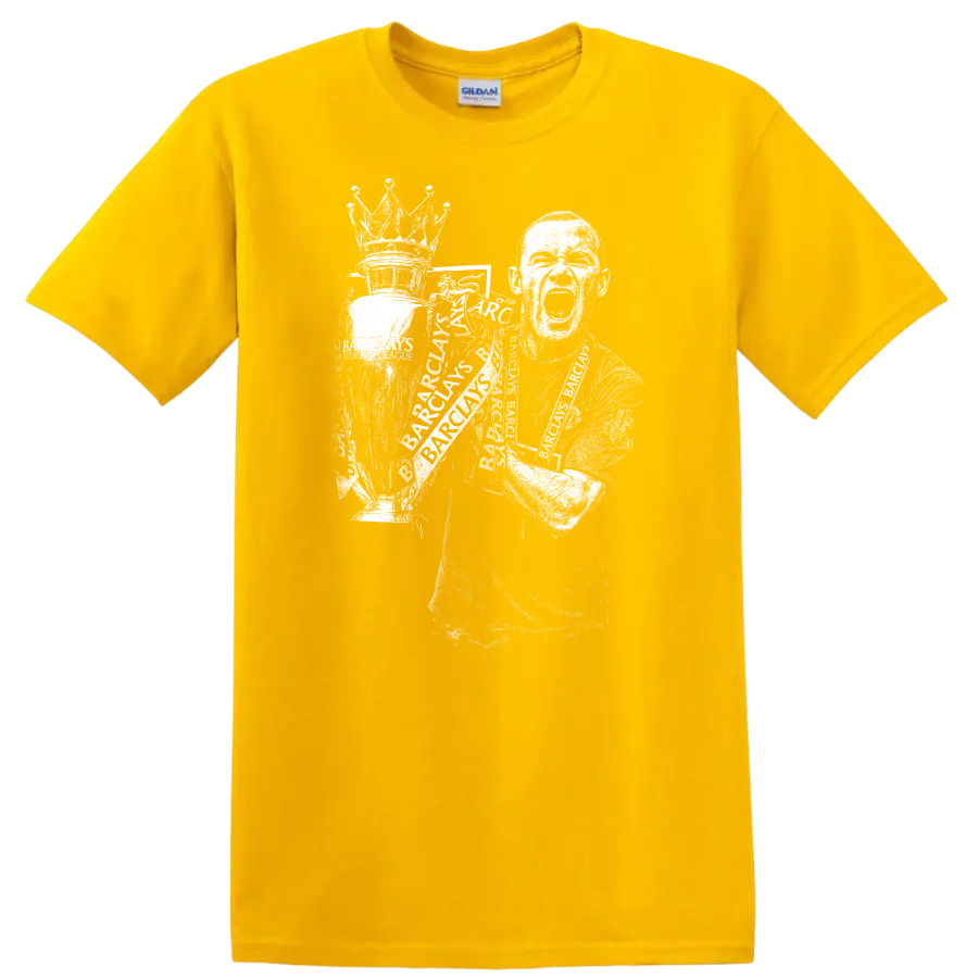 Retro soccer player portrait style graphic inspired by Wayne Rooney on a T - Daisy (Yellow)