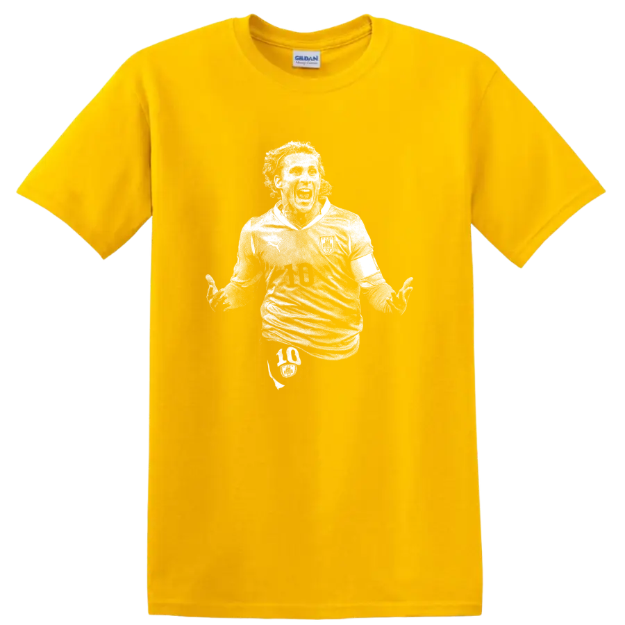 Retro soccer portrait silhouette inspired by Diego Forlán T - Daisy (Yellow)