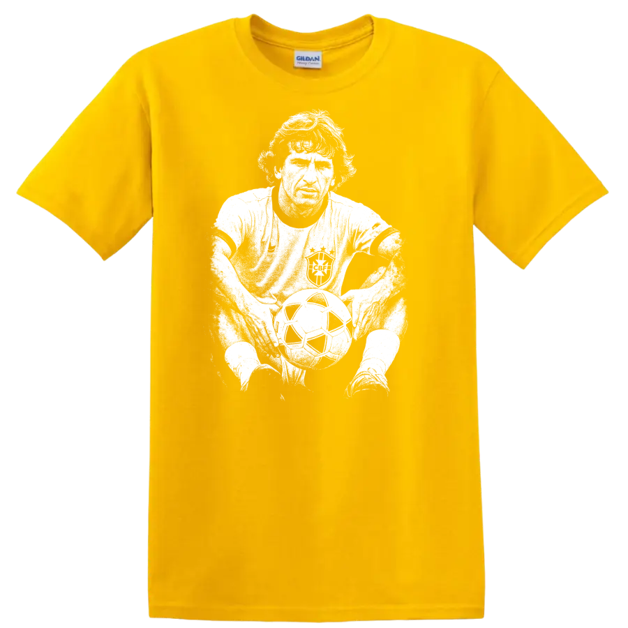 Retro soccer legend portrait style graphic inspired by Arthur Antunes Coimbra on a T - Daisy (Yellow)