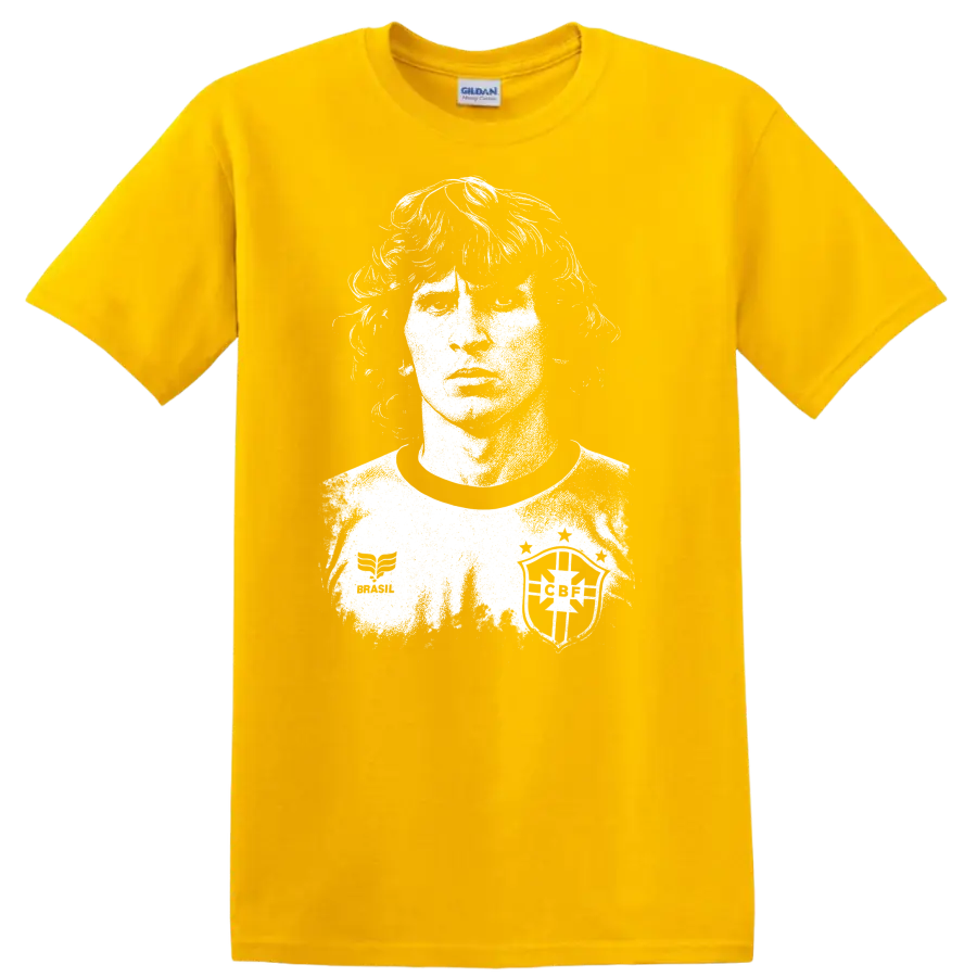 Retro soccer legend portrait of Arthur Antunes Coimbra black and white T shirt - Daisy (Yellow)