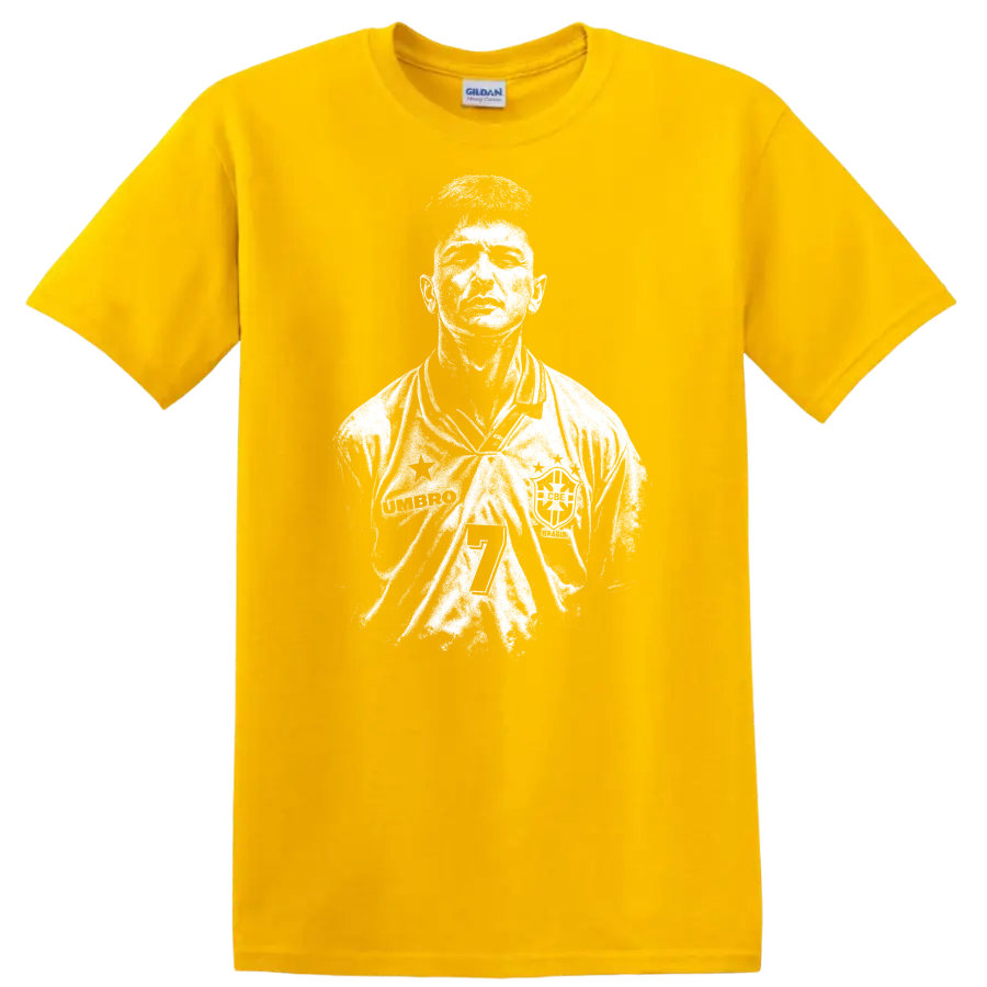 Retro soccer portrait of Romário de Souza Faria, legend style T shirt - Daisy (Yellow)