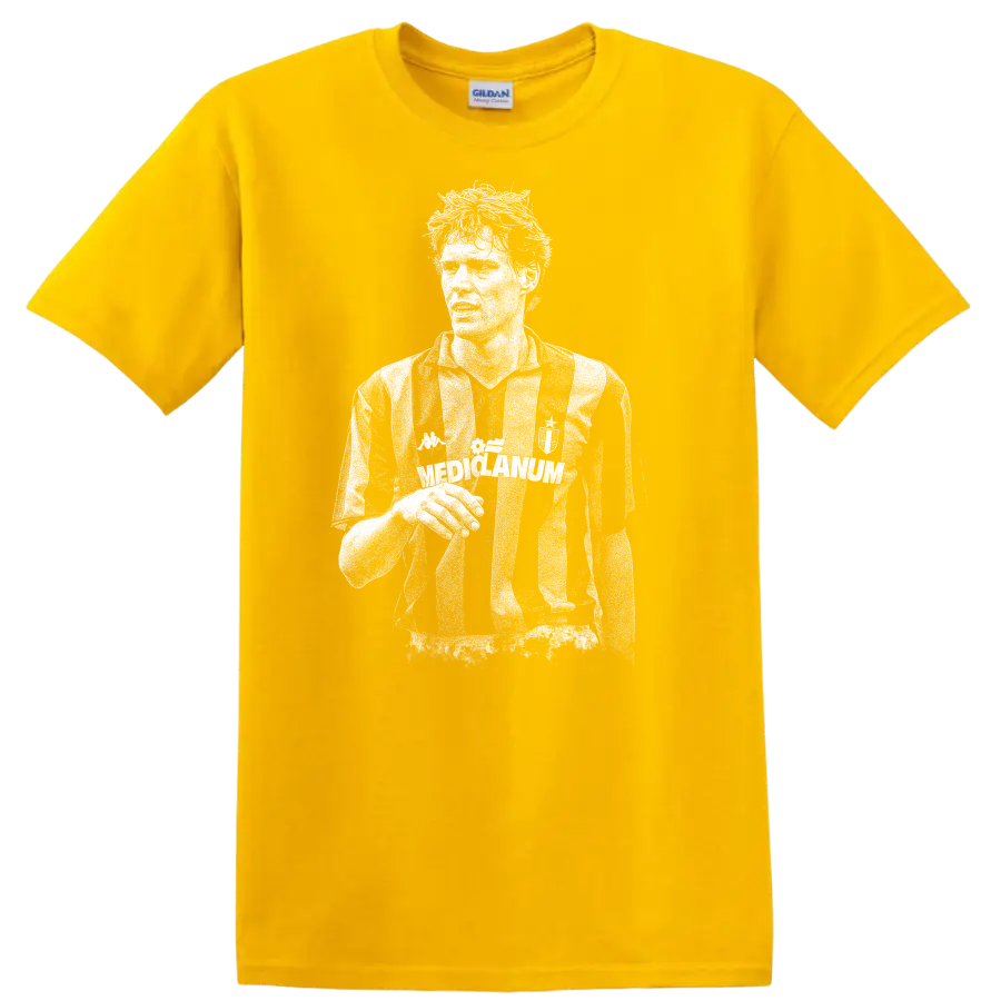 Black and white retro soccer portrait of Marco van Basten T shirt - Daisy (Yellow)