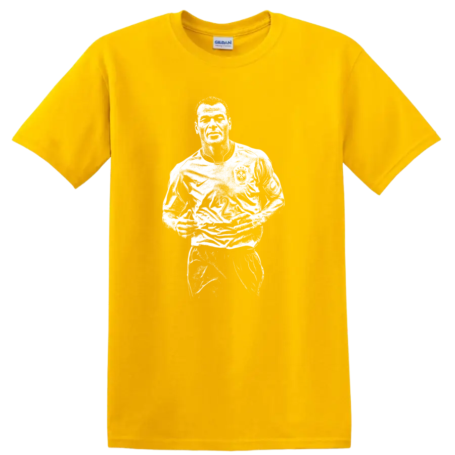 Retro soccer legend portrait style design inspired by Marcos Evangelista de Morais on T - Daisy (Yellow)