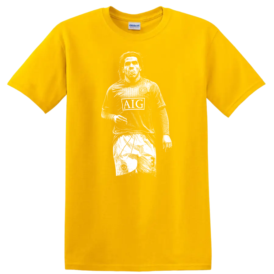 Retro soccer legend portrait style graphic featuring Carlos Alberto Tévez T - Daisy (Yellow)