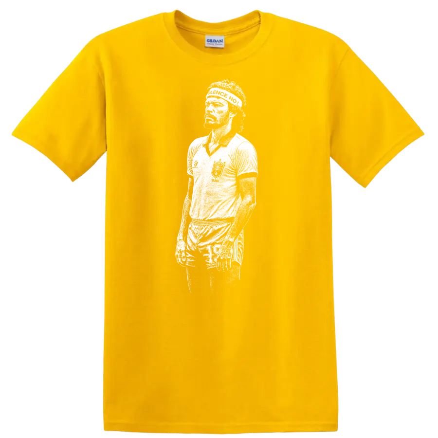 Retro soccer legend portrait graphic of Sócrates Brasileiro on - Daisy (Yellow)