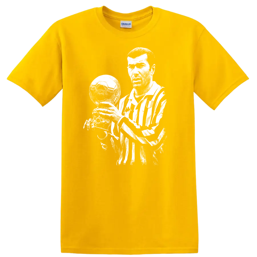 Black and white retro soccer portrait of Zinedine Zidane style T - Daisy (Yellow)