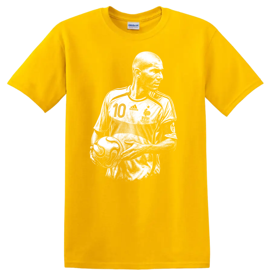 Retro soccer portrait of Zinedine Zidane in bold black and white style T - Daisy (Yellow)
