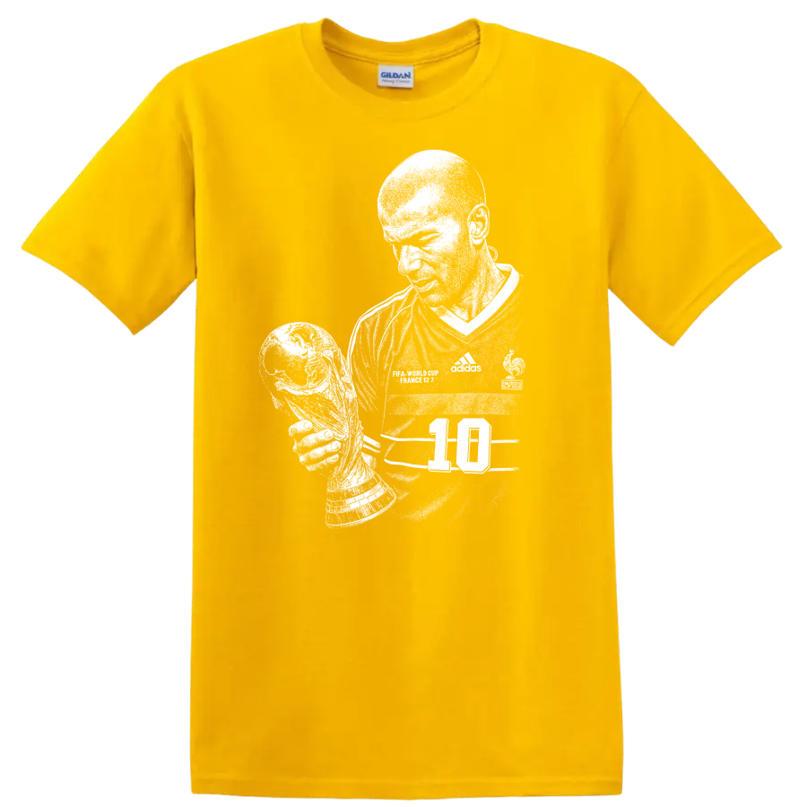 Retro black and white Zinedine Zidane soccer portrait T shirt - Daisy (Yellow)