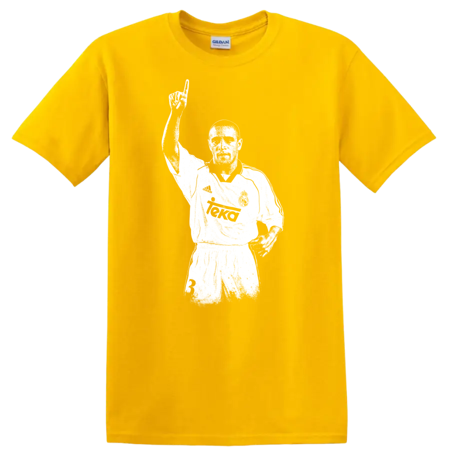 Retro soccer legend portrait of Roberto Carlos in vintage style T - Daisy (Yellow)