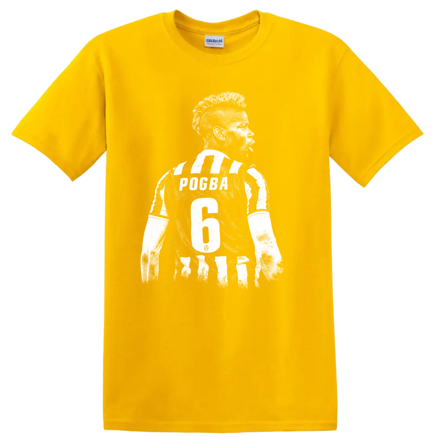 Black and white retro soccer portrait graphic inspired by Paul Pogba T - Daisy (Yellow)
