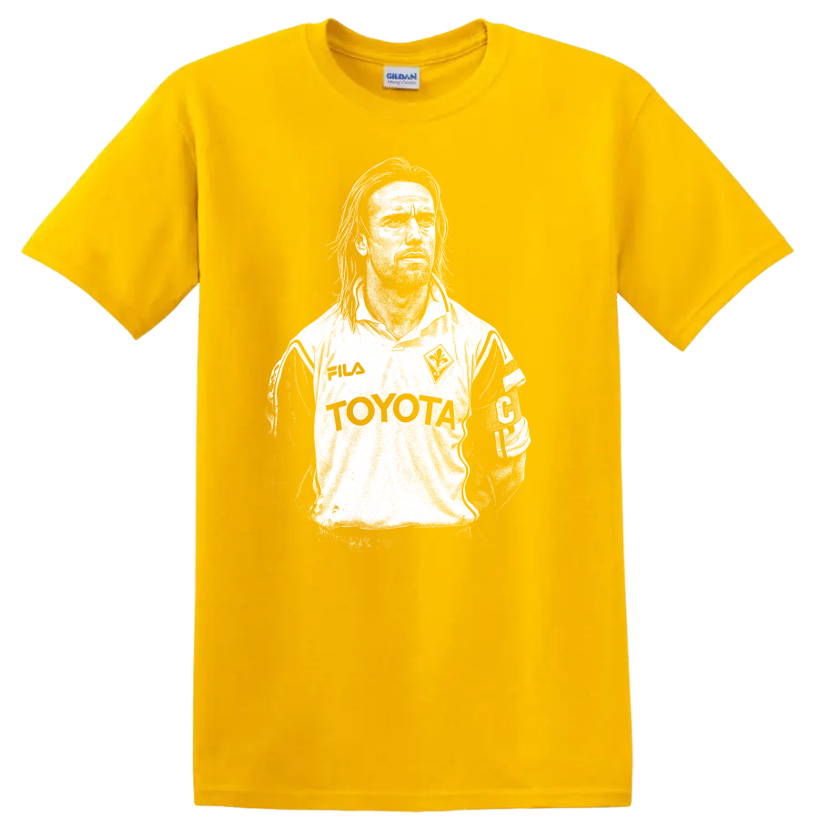 Black and white retro soccer portrait of Gabriel Omar Batistuta T - Daisy (Yellow)