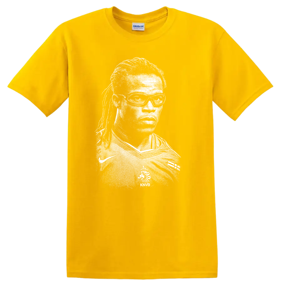 Black and white retro soccer player portrait T - Daisy (Yellow)
