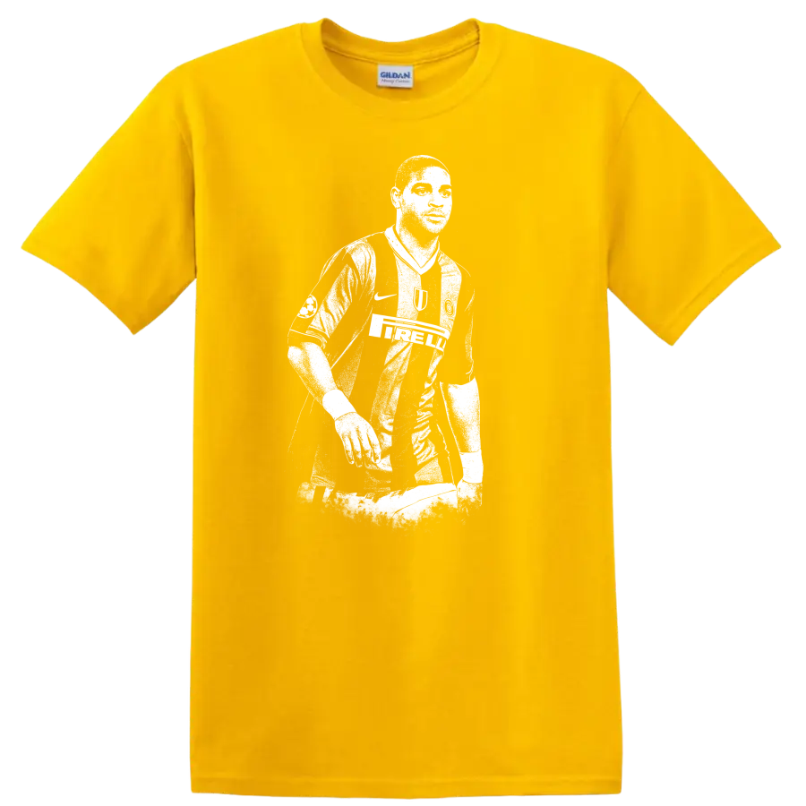 Retro soccer legend portrait silhouette style T Shirt featuring Adriano Leite - Daisy (Yellow)