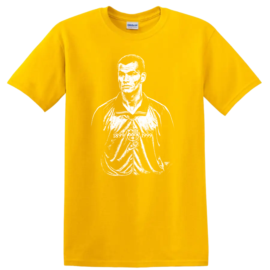 Retro black and white Rivaldo soccer portrait graphic T - Daisy (Yellow)
